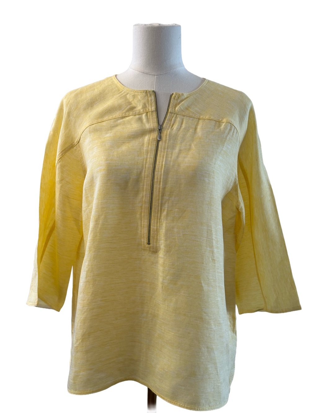 Lafayette 148 New York Butter Yellow Women’s Linen Blend Blouse Top 3/4 Sleeve - Picture 2 of 8